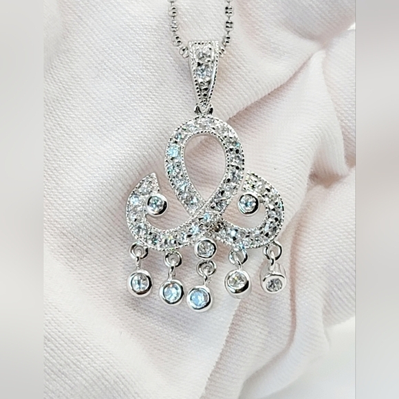 925 Sterling Silver white gold plated necklace - Picture 2 of 4